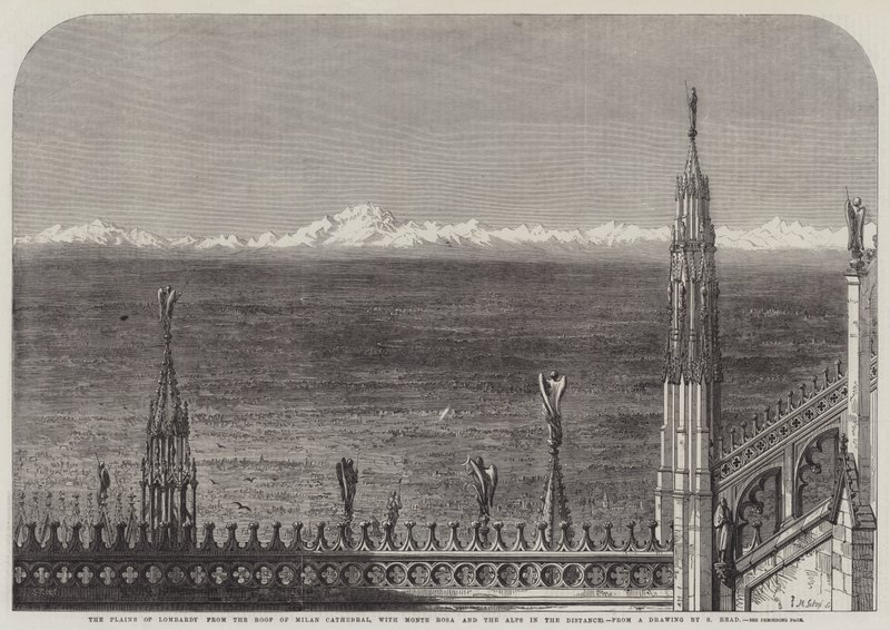 Die Ebenen der Lombardei vom Dach des Mailänder Doms, mit Monte Rosa und den Alpen in der Ferne von Samuel Read