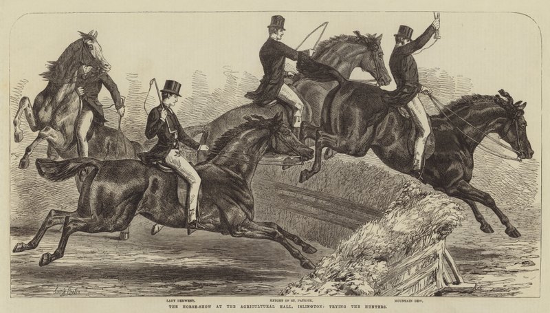 Die Pferdeschau in der Agricultural Hall, Islington, die Jäger testen von Samuel John Carter