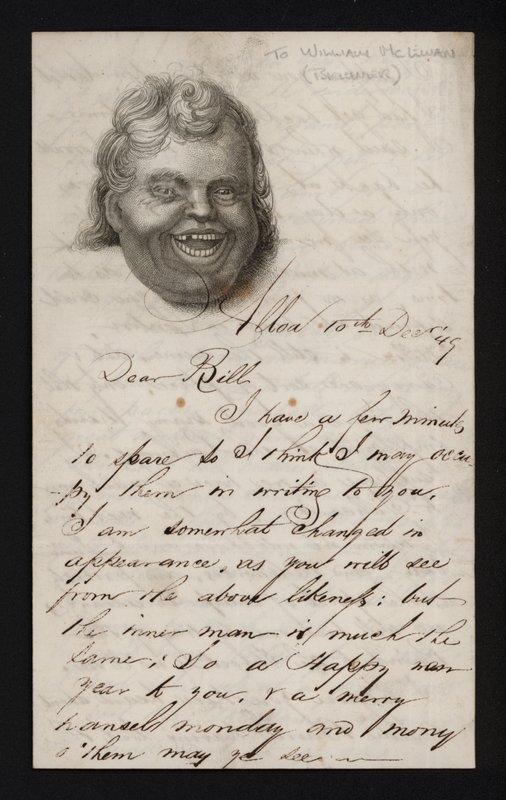 Brief auf Schreibpapier mit dem Gesicht eines lachenden Mannes von Scottish School