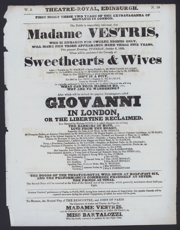 Theaterprogramm für das Theatre Royal, Edinburgh, 6. Oktober 1829 von Scottish School