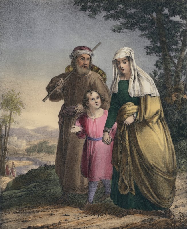 Jesus kehrt mit seinen Eltern nach Nazareth zurück (farbiger Stich) von Siegfried Detler Bendixen