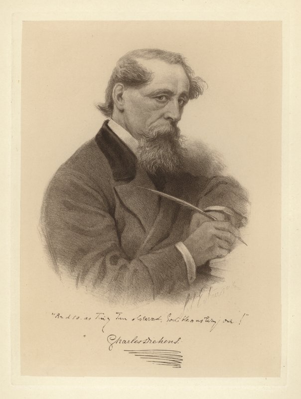 Porträt von Charles Dickens mit seinem Stift (s/w Foto) von Solomon (after) Eytinge