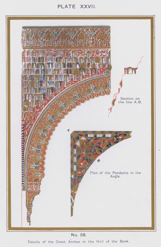 Details der großen Bögen in der Halle der Rinde (Farblithografie) von Spanish School