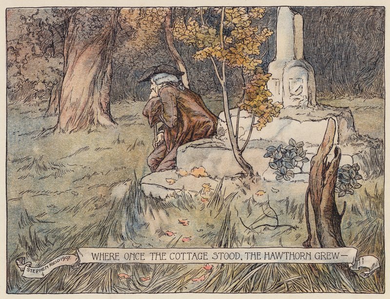 Illustration für Das verlassene Dorf von Oliver Goldsmith (Farblithografie) von Stephen Reid