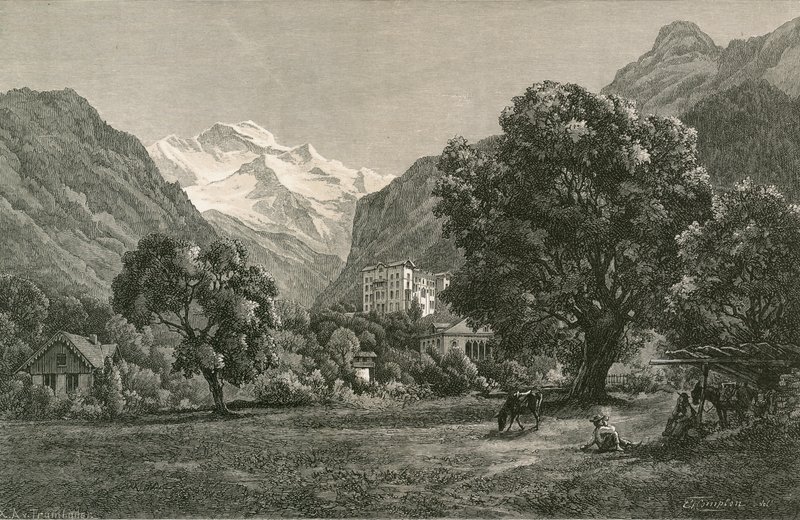 Die Jungfrau und der Eingang des Lauterbrunnentals, von Interlaken aus von Swiss School