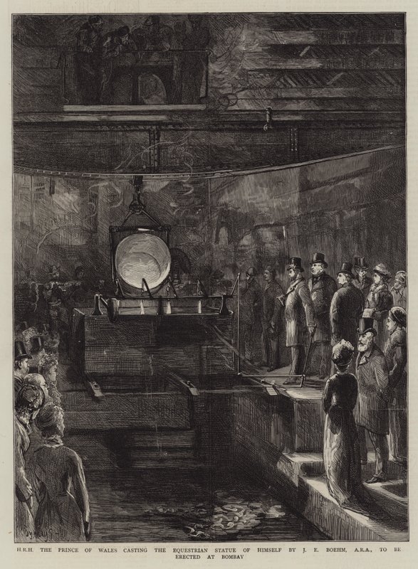 HRH der Prinz von Wales gießt die Reiterstatue von sich selbst von J. E. Boehm, ARA, die in Bombay errichtet werden soll von Sydney Prior Hall