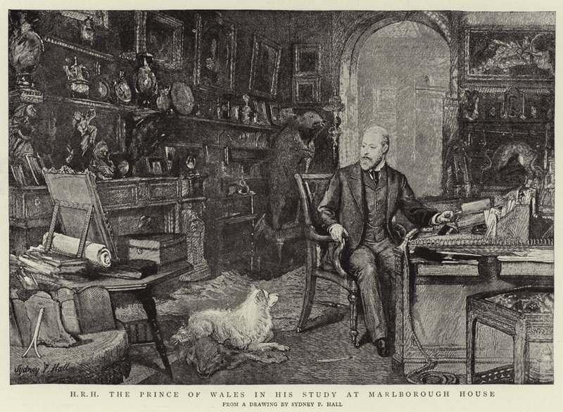 Seine Königliche Hoheit der Prinz von Wales in seinem Arbeitszimmer im Marlborough House von Sydney Prior Hall