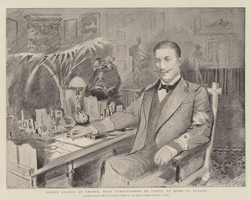 Prinz Georg von Griechenland, Hoher Kommissar von Kreta, zu Hause in Athen von Sydney Prior Hall