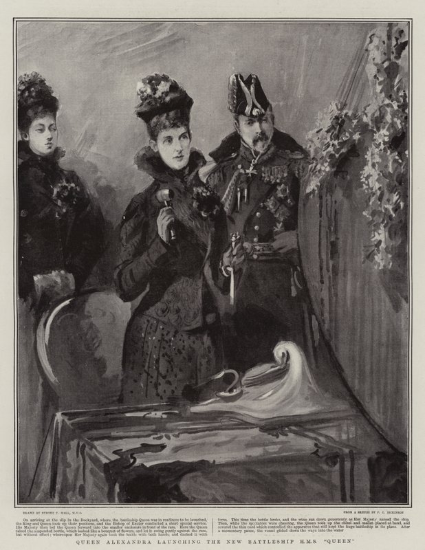 Königin Alexandra tauft das neue Schlachtschiff H.M.S. Queen von Sydney Prior Hall