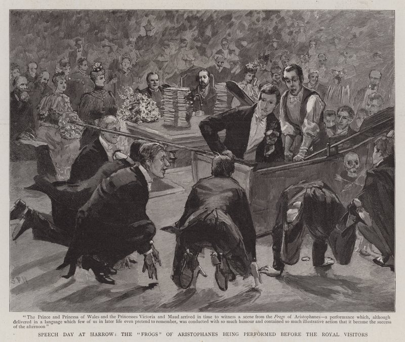 Rede Tag in Harrow, die Frösche von Aristophanes werden vor den königlichen Besuchern aufgeführt von Sydney Prior Hall