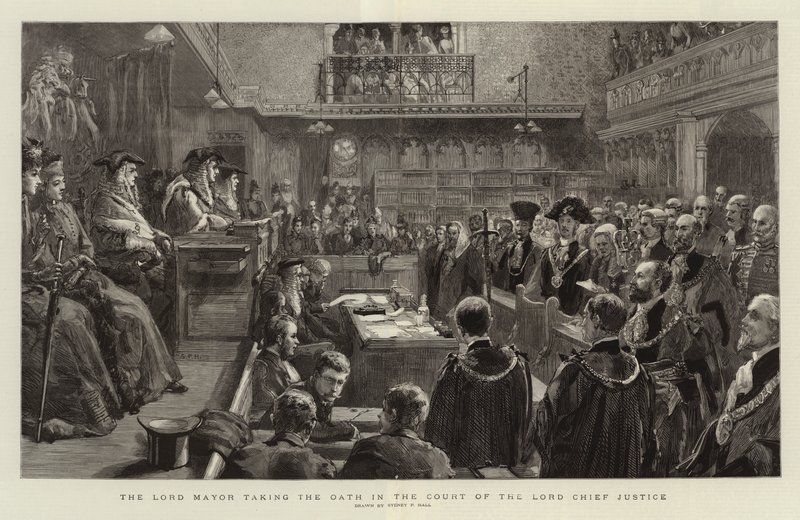 Der Lord Mayor legt den Eid im Gericht des Lord Chief Justice ab von Sydney Prior Hall