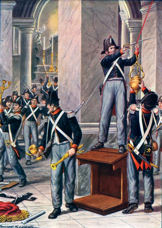 Die Plünderung von Cesena durch päpstliche Soldaten, 1832 von Tancredi Scarpelli