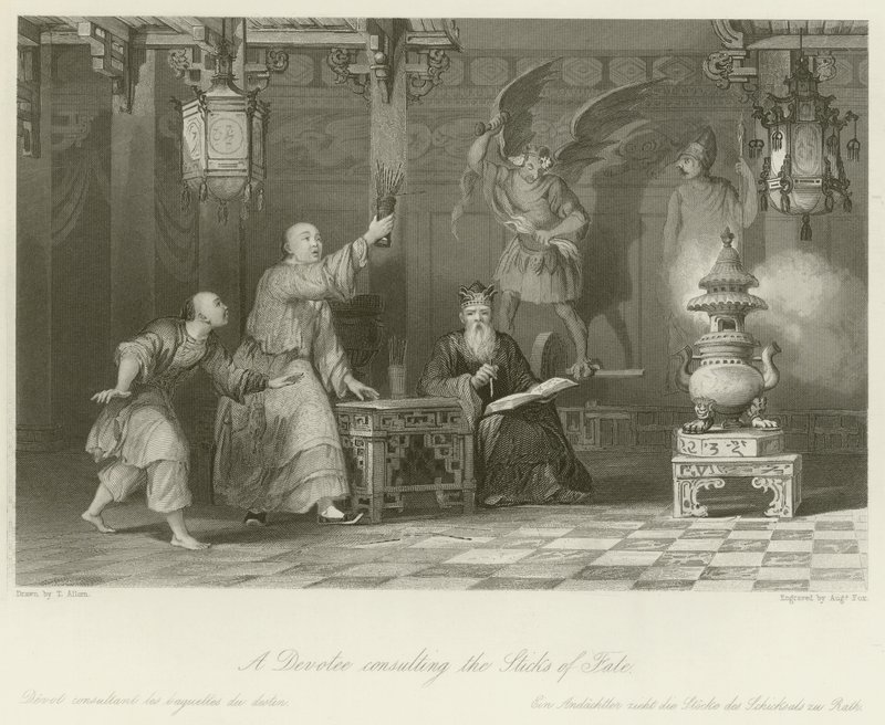 Ein Gläubiger konsultiert die Stöcke des Schicksals von Thomas Allom