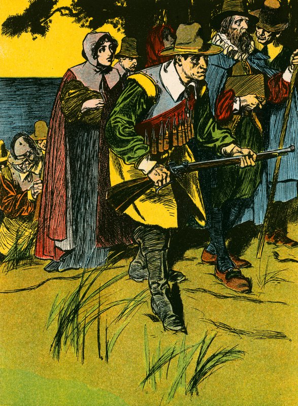 Die Pilgerväter betreten die Neue Welt von Thomas Heath Robinson