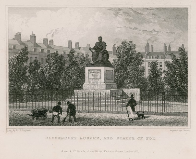 Bloomsbury Square und Statue von Fox von Thomas Hosmer Shepherd