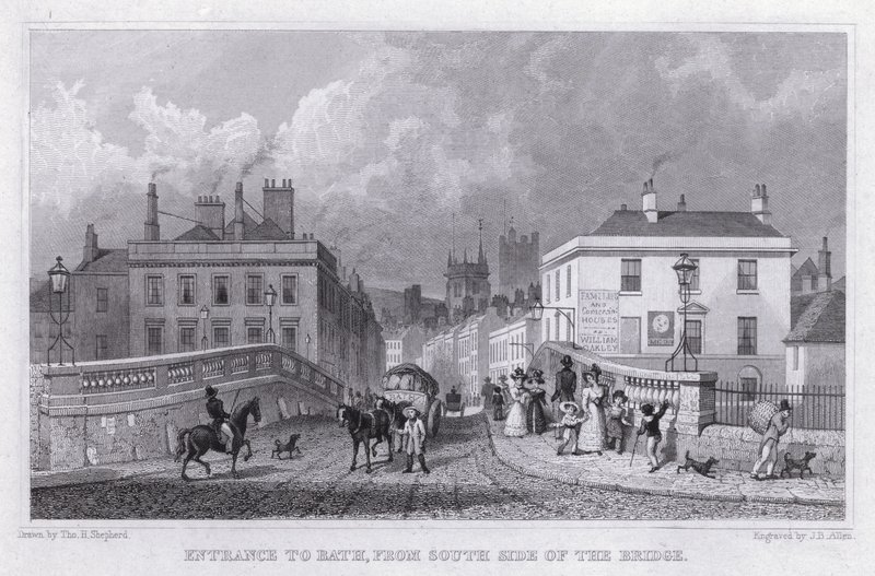 Eingang nach Bath, von der Südseite der Brücke (Stich) von Thomas Hosmer Shepherd