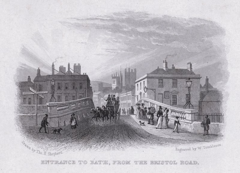 Eingang nach Bath, von der Bristol Road (Stich) von Thomas Hosmer Shepherd