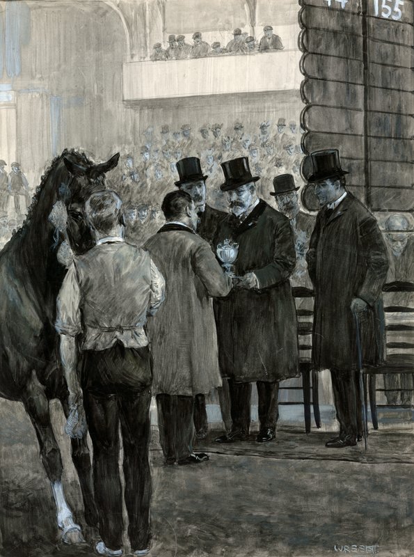 König Edward VII. auf der Hackney-Pferdeschau überreicht den Pokal von W.R.S. Stott