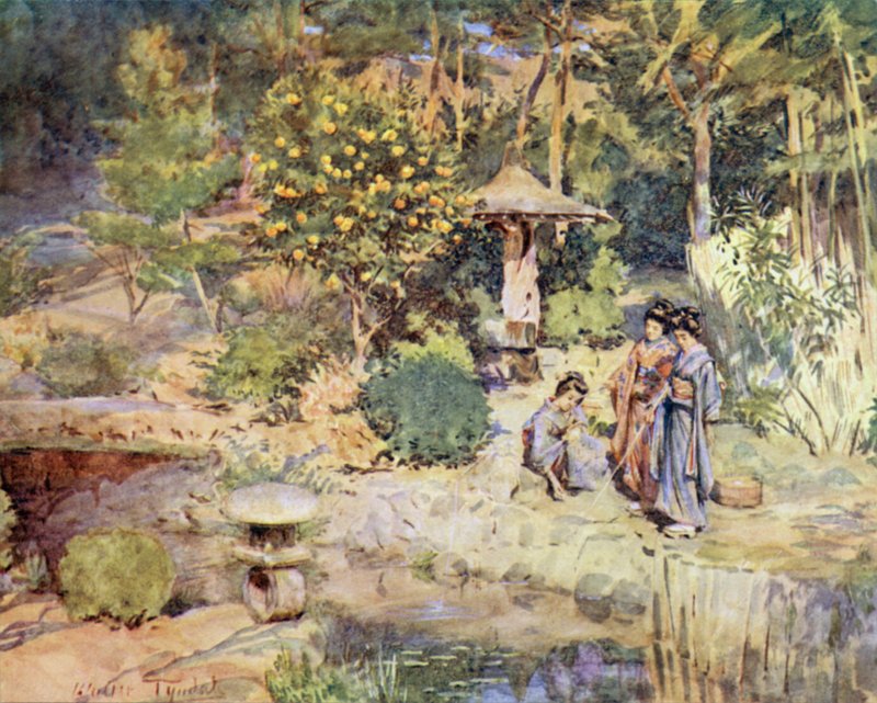 Goldfischangeln bei einem Winterfest, Atami von Walter Frederick Roofe Tyndale