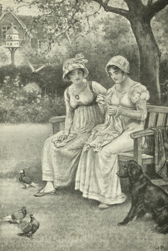 Jane Austen beim Nähen mit ihrer Schwester Cassandra im Pfarrgarten von Walter Paget