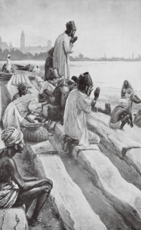 Parsen verehren die aufgehende Sonne am Strand von Bombay von Walter Paget
