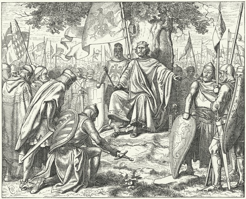 Unterwerfung der sächsischen Fürsten vor dem Heiligen Römischen Kaiser Heinrich IV. in Spira nach ihrer Niederlage in der Schlacht bei Langensalza von Wilhelm Camphausen
