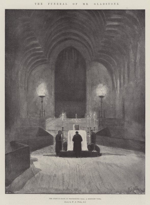 Die Beerdigung von Mr. Gladstone, das Aufbahren in der Westminster Hall, eine Mitternachtswache von William Barnes Wollen