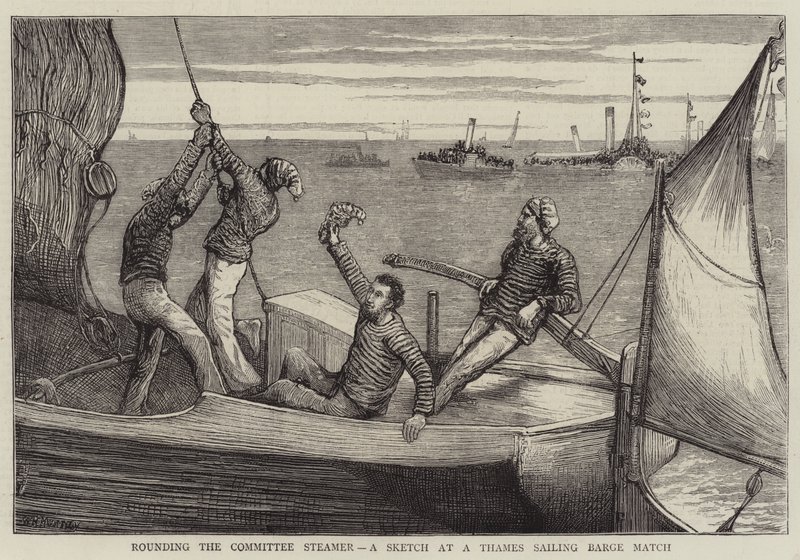 Rund um den Komiteedampfer, eine Skizze bei einem Thames-Segelbarge-Wettkampf von William Bazett Murray