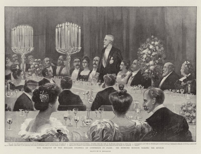 Das Bankett der englischen Handelskammer in Paris, Sir Edmund Monson hält seine Rede von William Bengough
