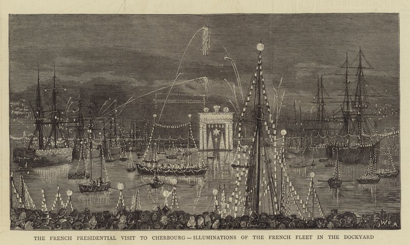 Der französische Präsidentenbesuch in Cherbourg, Illuminationen der französischen Flotte im Dockyard von William Edward Atkins