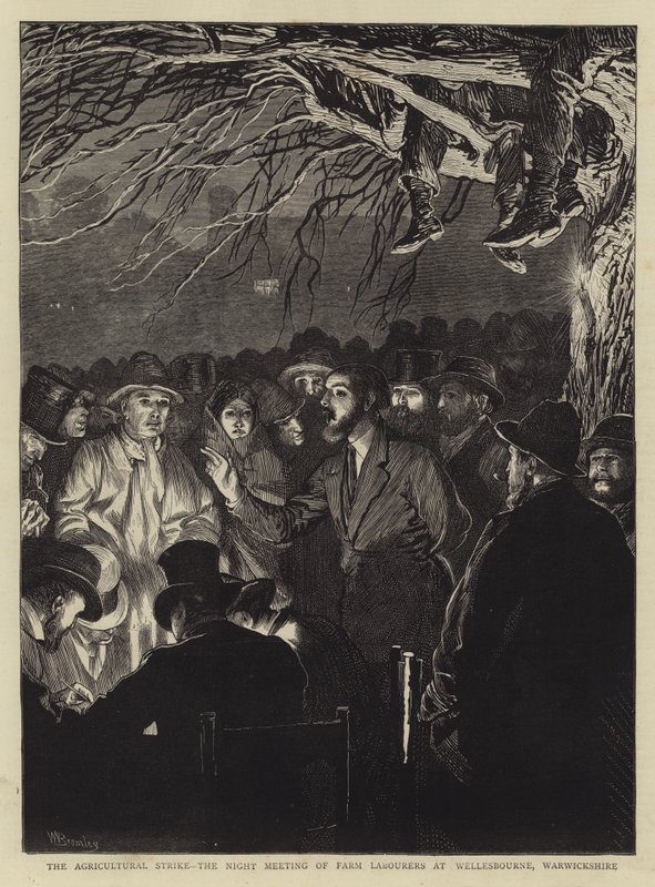 Der landwirtschaftliche Streik, das Nachtmeeting der Landarbeiter in Wellesbourne, Warwickshire von William III Bromley