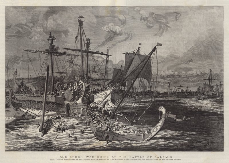 Alte griechische Kriegsschiffe in der Schlacht von Salamis von William Lionel Wyllie