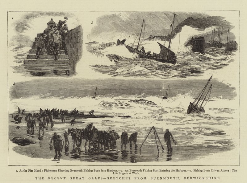 Die jüngsten großen Stürme, Skizzen aus Burnmouth, Berwickshire von William Lionel Wyllie
