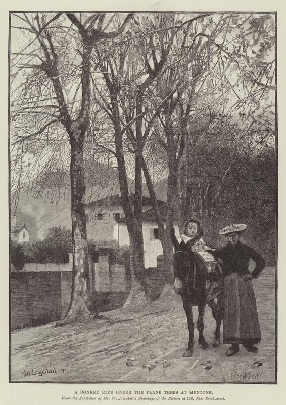 Ein Eselritt unter den Platanen in Mentone von William Logsdail