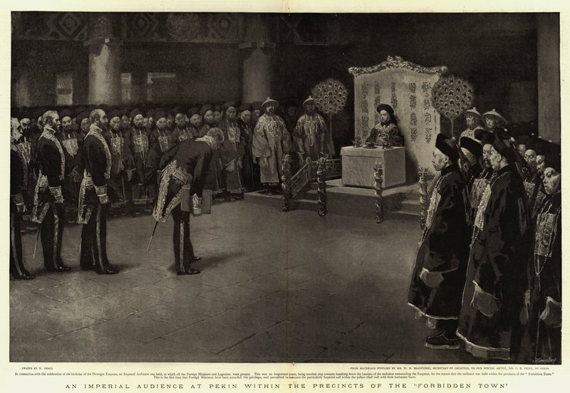 Eine kaiserliche Audienz in Peking innerhalb der Verbotenen Stadt von William Small