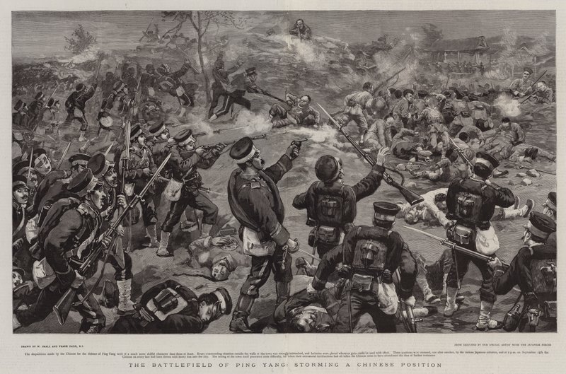 Das Schlachtfeld von Ping Yang, Sturm auf eine chinesische Position von William Small
