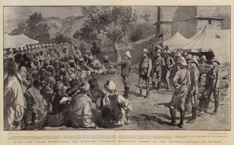 Mit der Tirah-Expedition, Sir William Lockhart diktiert den Orakzai-Afridis in Maidan die Bedingungen von William Small