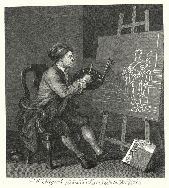 Selbstporträt des englischen Künstlers William Hogarth (Gravur) von William (after) Hogarth