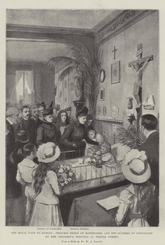 Der königliche Besuch in Dublin, Prinzessin Henry von Battenberg und die Herzogin von Connaught im Kinderkrankenhaus in der Temple Street von William A. Donnelly