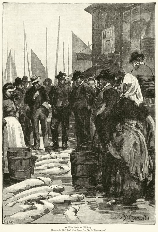 Ein Fischverkauf in Whitby von William Barnes (after) Wollen
