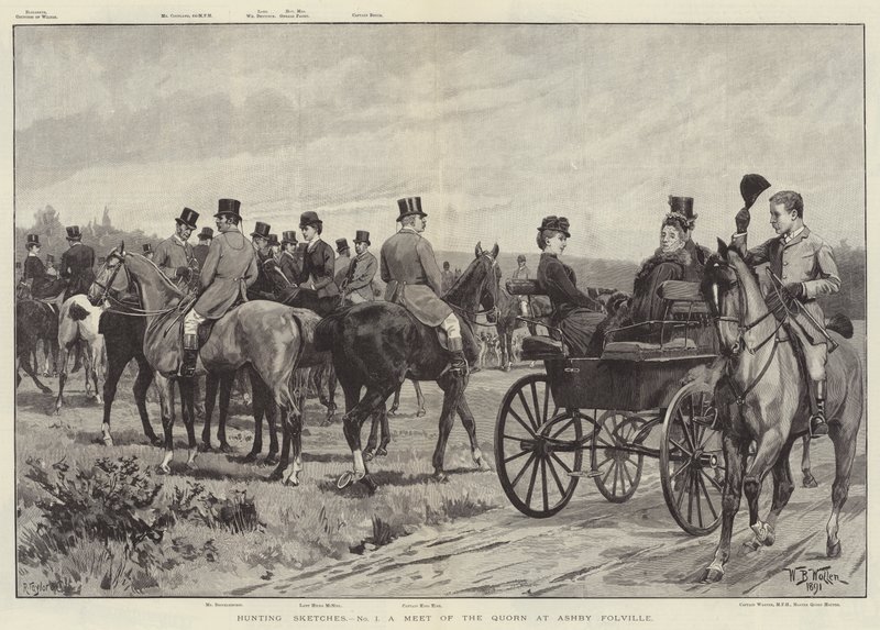 Jagdszenen, ein Treffen der Quorn in Ashby Folville von William Barnes Wollen