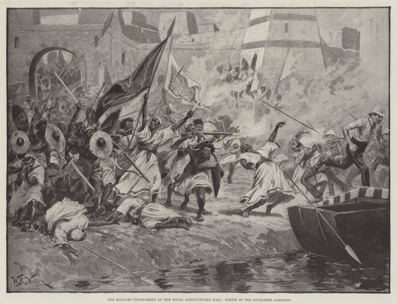 Das Militärturnier in der Royal Agricultural Hall, Ausfall der sudanesischen Garnison von William Barnes Wollen