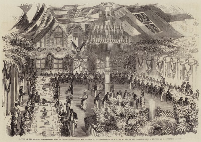 Bankett im Hotel du Gouvernement, Fort de France, Martinique, anlässlich der Einweihung einer Statue für die Kaiserin Josephine von William Carpenter