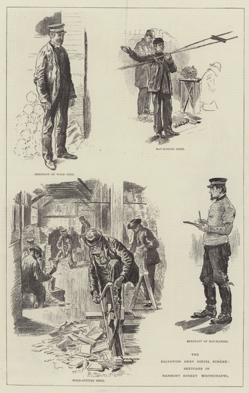 Das Sozialprogramm der Heilsarmee, Skizzen in der Hanbury Street, Whitechapel von William Douglas Almond