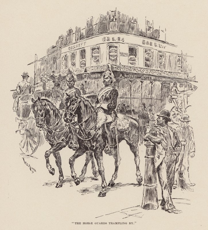 "Die Pferdewachen trampeln vorbei" (Gravur) von William Douglas Almond