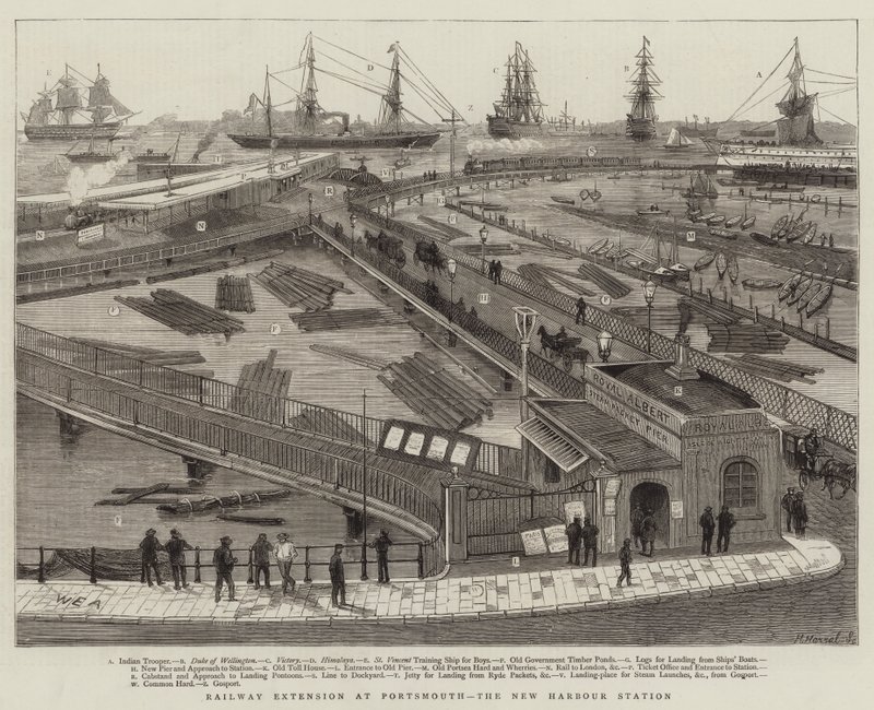 Eisenbahnverlängerung in Portsmouth, der neue Hafenbahnhof von William Edward Atkins