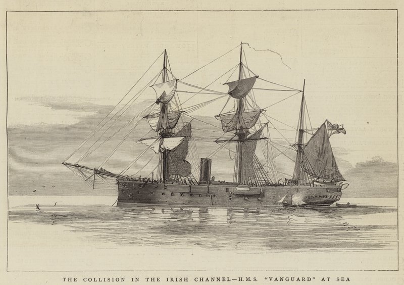 Die Kollision im Irischen Kanal, HMS Vanguard auf See von William Edward Atkins