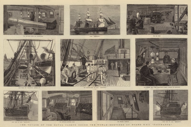 Die Reise der königlichen Kadetten um die Welt, Skizzen an Bord der HMS Bacchante von William Edward Atkins