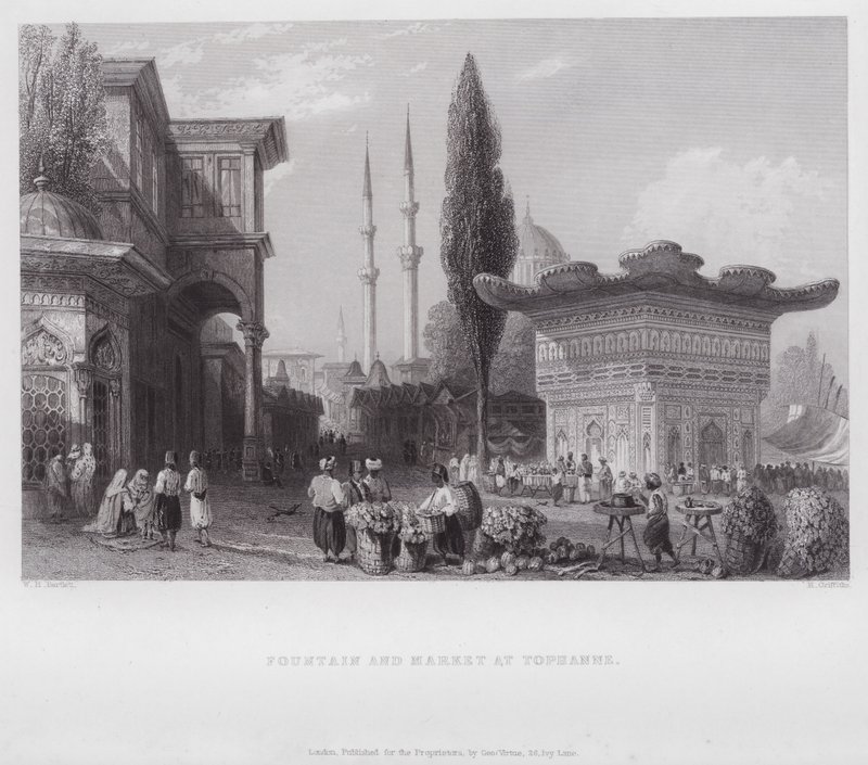 Brunnen und Markt in Tophanne (Gravur) von William H. Bartlett