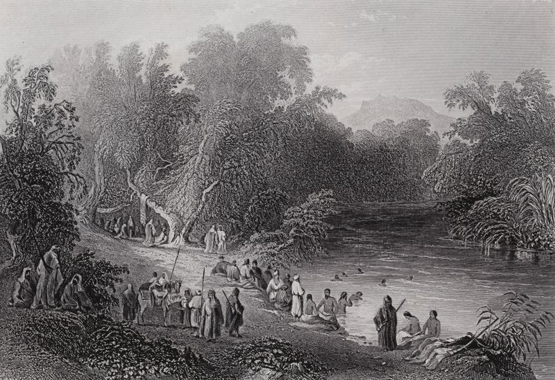 Der Jordanfluss, Griechischer Badeplatz (Gravur) von William H. Bartlett